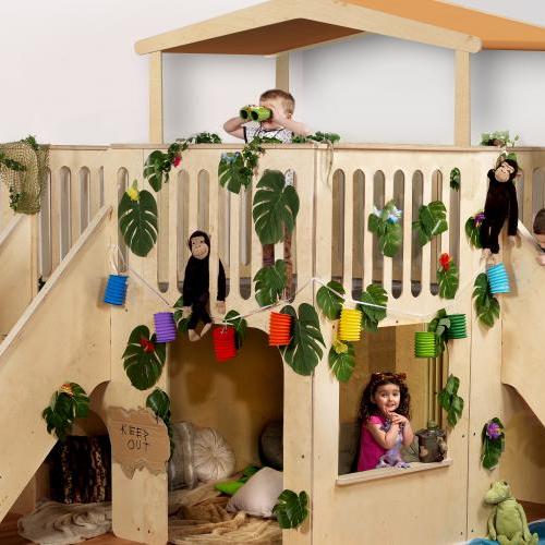 Wooden jungle  indoor playhouse with steps and slide