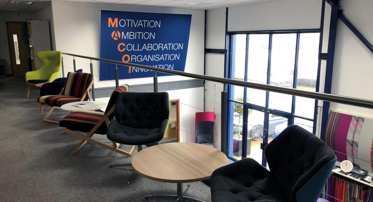 Office Furniture Showroom, Cambridgeshire.  Breakout furniture soft seating and low tables suitable for receptions, foyers, waiting areas and breakout spaces.